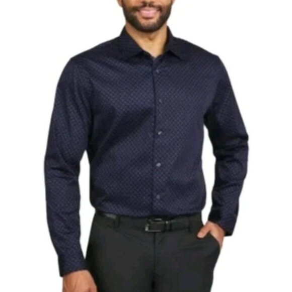 NEW Tahari Men's XL Stretch Luxe Woven Button down Shirt Navy Pattern - Picture 1 of 8